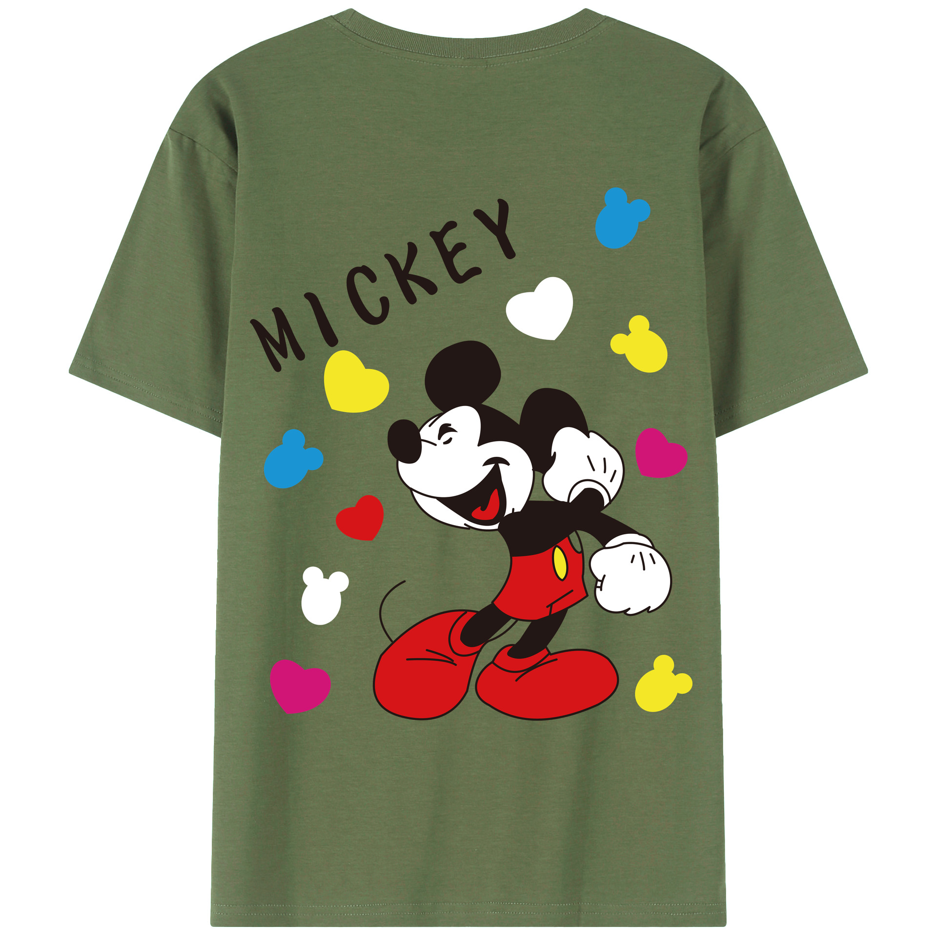 ミッキーマウス Mickey Mouse 綿100％ メンズ半袖Tシャツ（バックプリント） 通気性